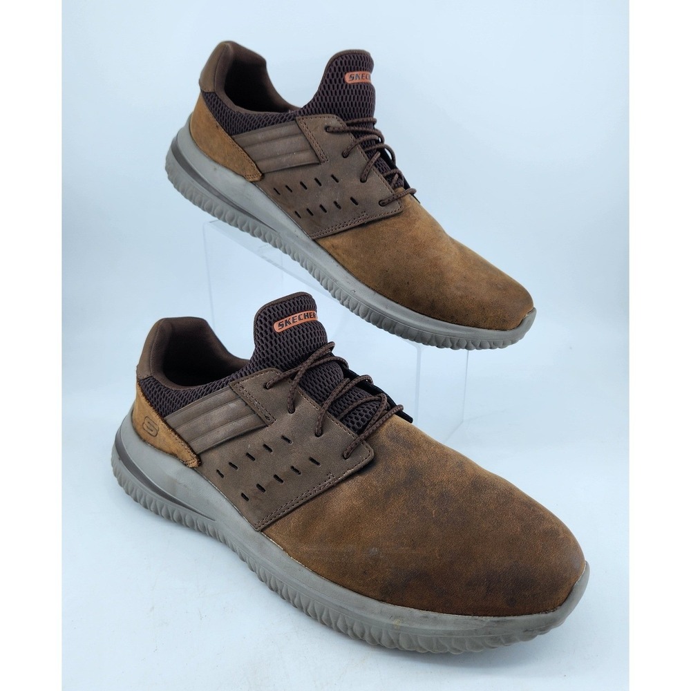 Skechers‎ Ezra Delson 3.0 Slip On Sneaker Men 13 Brown Leather Walking 210308
